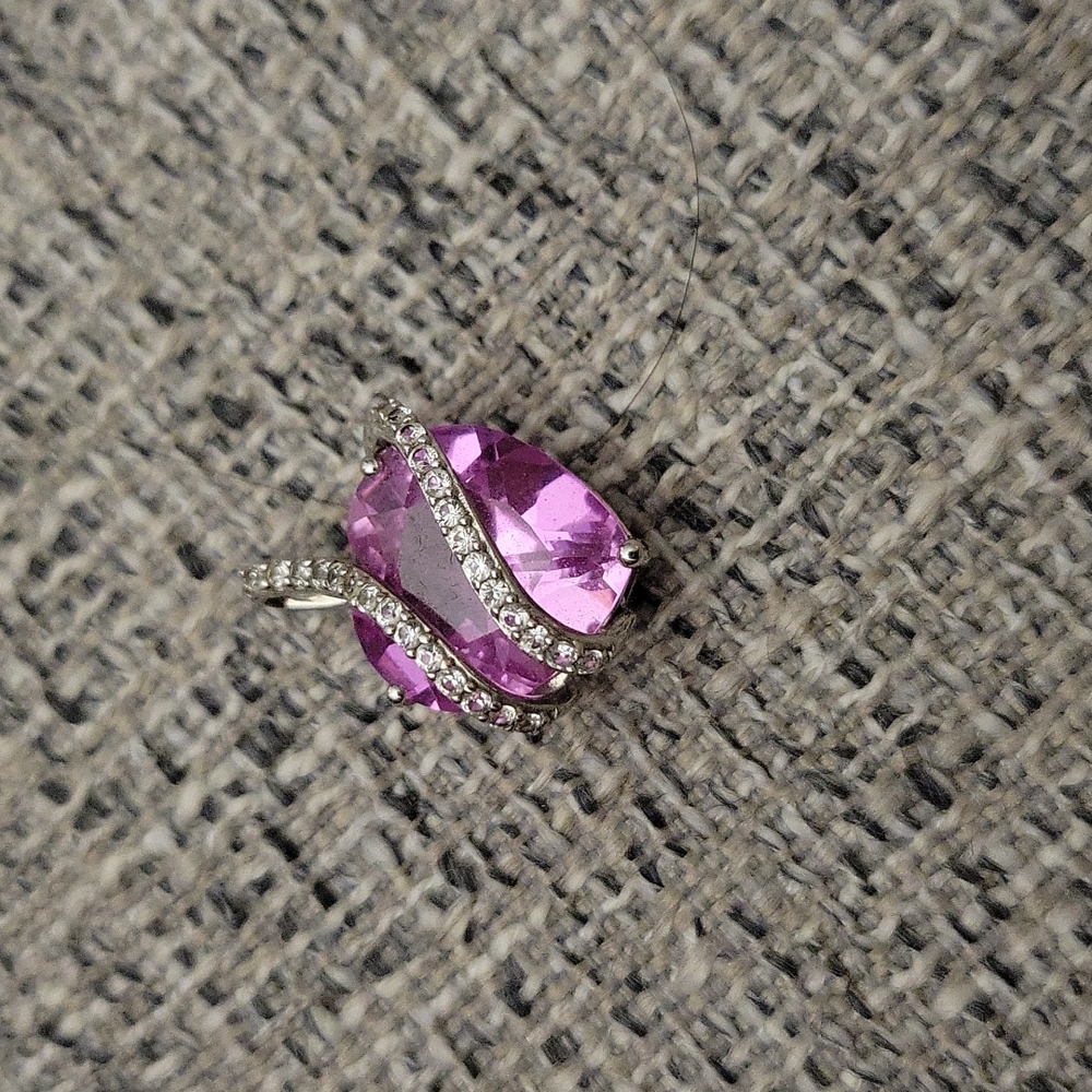 Real silver pendant with pink and white stones